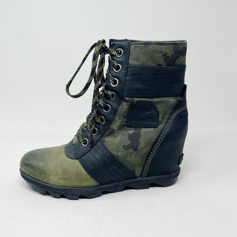 Sorel Lexie Wedge Camouflage Camo Green Hiker Waterproof Leather Boots womens 9 - Picture 4 of 16